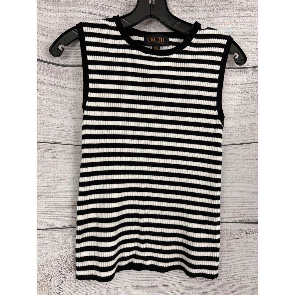 Truth by Republic Black & White Striped Ribbed Sleeveless Top Size S